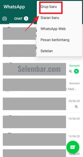 Masuk ke Aplikasi WhatsApp dan pilih opsi Grup baru Masuk ke Aplikasi WhatsApp dan pilih opsi Grup baru