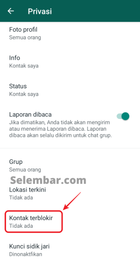 Pilih Menu Contacts Blocked atau Kontak Terblokir Pilih Menu Contacts Blocked atau Kontak Terblokir