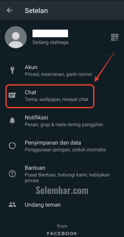 Pilih opsi Chat pada menu settings Pilih opsi Chat pada menu settings