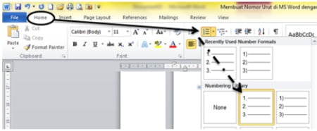 Memilih Style penomoran Memilih Style penomoran