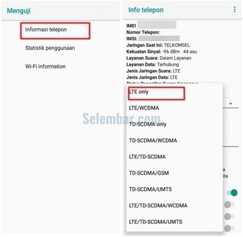 Memilih jaringan menjadi 4g only Memilih jaringan menjadi 4g only