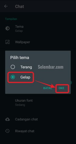 Pilih mode gelap dan klik oke