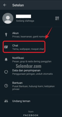 Buka menu chat di setelan