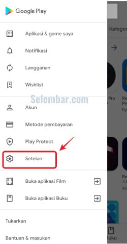 Buka menu setelan di play store