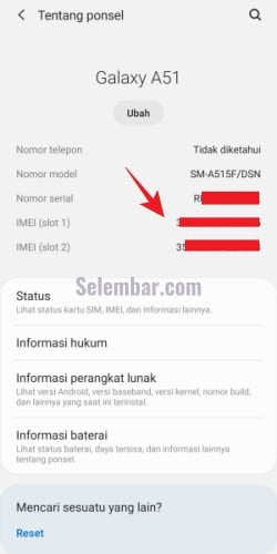 mengetahui imei di menu pengaturan