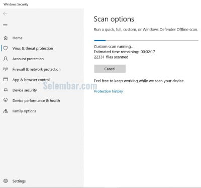 Tampilan scan folder menggunakan windows defender