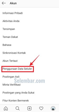 Pilih menu penggunaan data seluler Pilih menu penggunaan data seluler