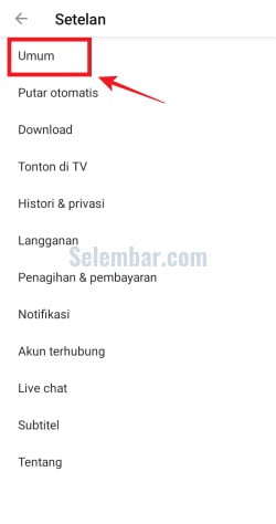 Pilih menu "General" atau Umum