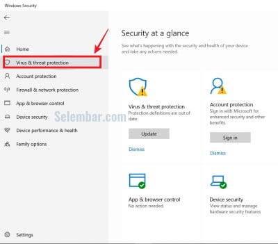 Pilih Virus & Threat Protection
