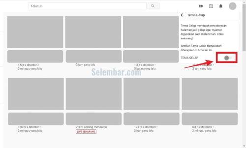 Enable dark mode dengan menggeser toggle ke arah kanan