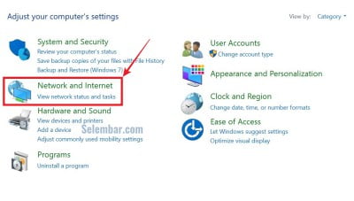 Buka control panel dan pilih network and internet Buka control panel dan pilih network and internet