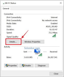 Klik detail pada wifi status Klik detail pada wifi status