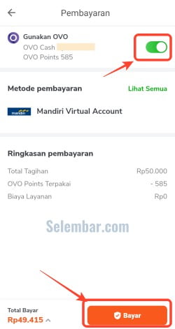 Memilih metode pembayaran menggunakan ovo