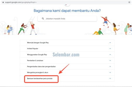 Pilih "Bantuan Berdasarkan jenis Produk" Pilih "Bantuan Berdasarkan jenis Produk"