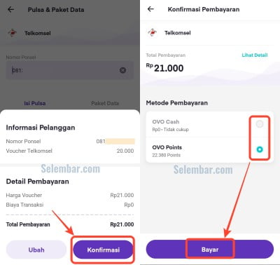 Pilih metode pembayaran untuk membeli pulsa di ovo