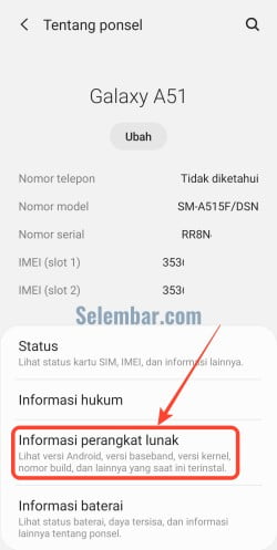 Buka informasi perangkat lunak
