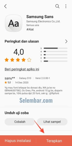 Memasang font hasil download dari galaxy store Memasang font hasil download dari galaxy store