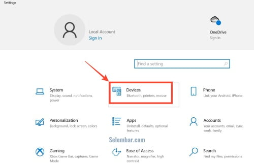 Pada jendela settings pilih menu devices Pada jendela settings pilih menu devices