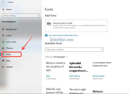 Tampilan font yang sudah terinstall