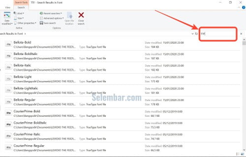 Buat font menjadi satu folder dan ketikkan tft di kolom pencarian