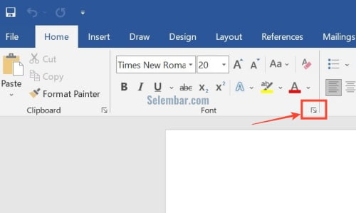 Pada tab Beranda klik Peluncur Kotak Dialog Font
