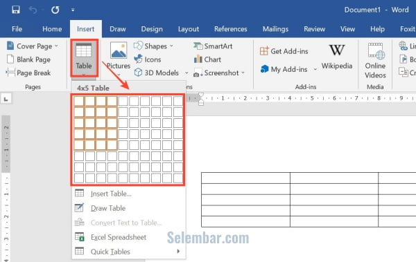 Cara membuat tabel di word dengan Insert Cara membuat tabel di word dengan Insert