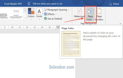 Buka tab design dan klik page color