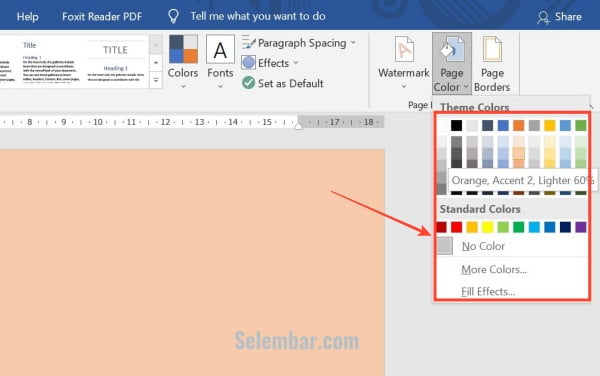 Pilih warna untuk background pada color pallet atau theme color