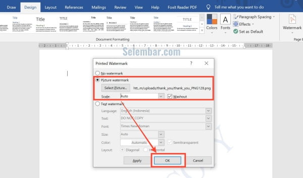 Klik bulatan yang ada di samping tulisan Picture Watermark
