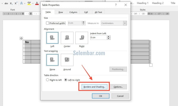 Pilih borders and shading Pilih borders and shading