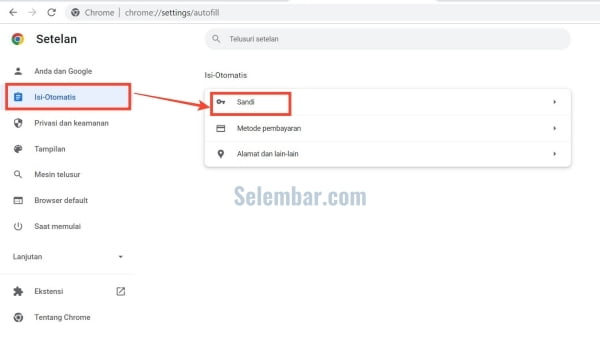 Pada tab isian otomatis pilih sandi Pada tab isian otomatis pilih sandi