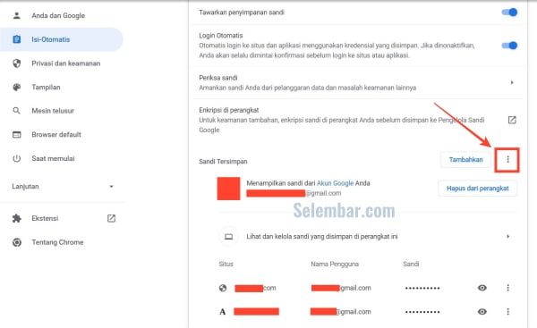 Klik tiga titik yang ada diatas daftar sandi dan pilih opsi Export Sandi Klik tiga titik yang ada diatas daftar sandi dan pilih opsi Export Sandi