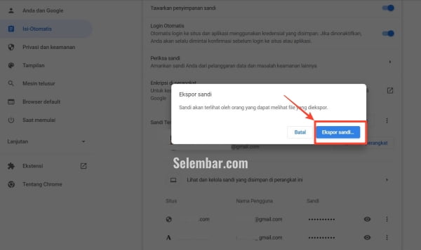 Akan muncul pop-up konfirmasi, kamu klik saja Export Sandi Akan muncul pop-up konfirmasi, kamu klik saja Export Sandi