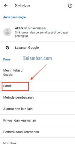 Buka menu setelah dan pilih sandi Buka menu setelah dan pilih sandi