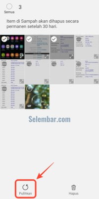 Pilih foto yang diinginkan lalu klik pulihkan Pilih foto yang diinginkan lalu klik pulihkan